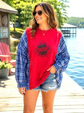 Reworked Flannel Shirt, Upcycled Oversized Table Rock Lake Graphic Size XL - 2XL